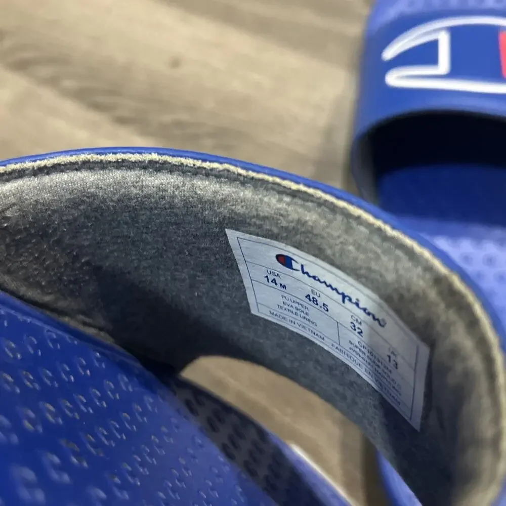 Champion Super Slide Blue Red WhiteMen's Slides Size 14 CP101312M Surf The Web